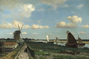 Dutch landscape with mill and figures